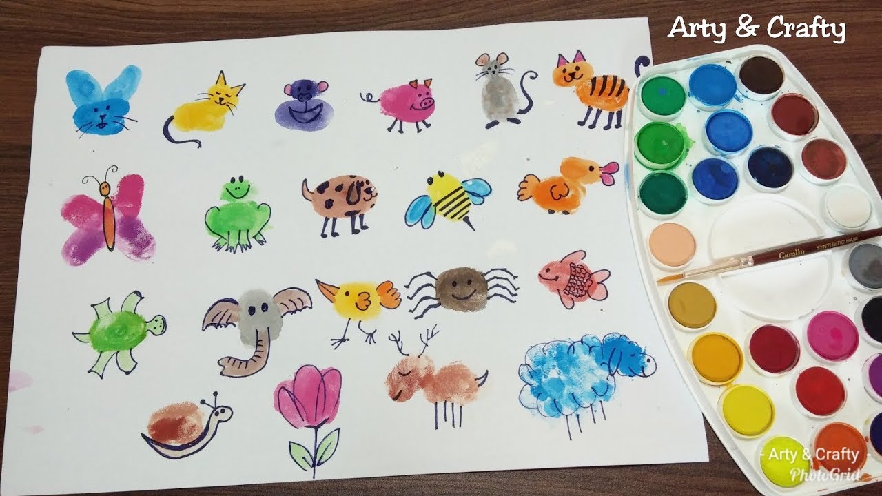 Finger Painting Art | Easy Thumb Painting Animals | Summer Fun Activities for kids by Arty & Crafty