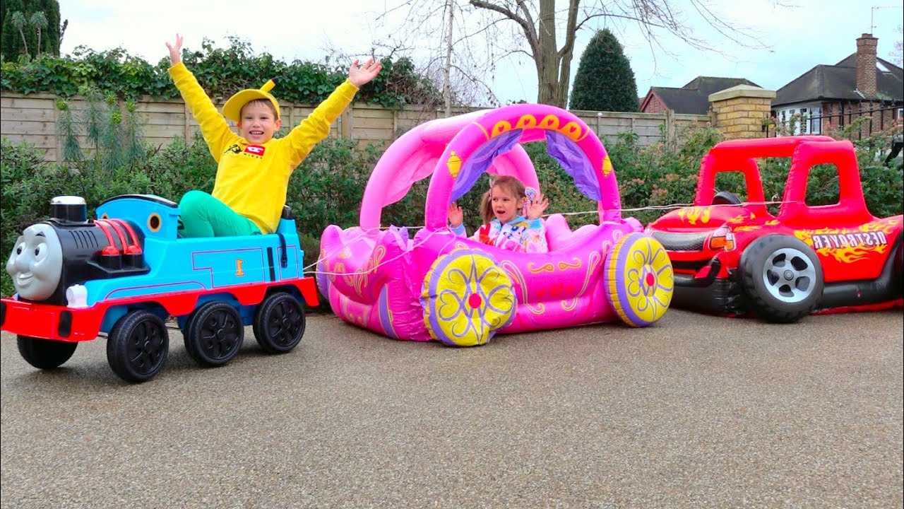 Katy and Max play with outdoor activities toys for kids