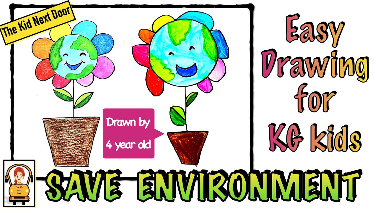 Save Environment Poster Drawing | Kindergarten activity | Environment Earth Day | The Kid Next Door