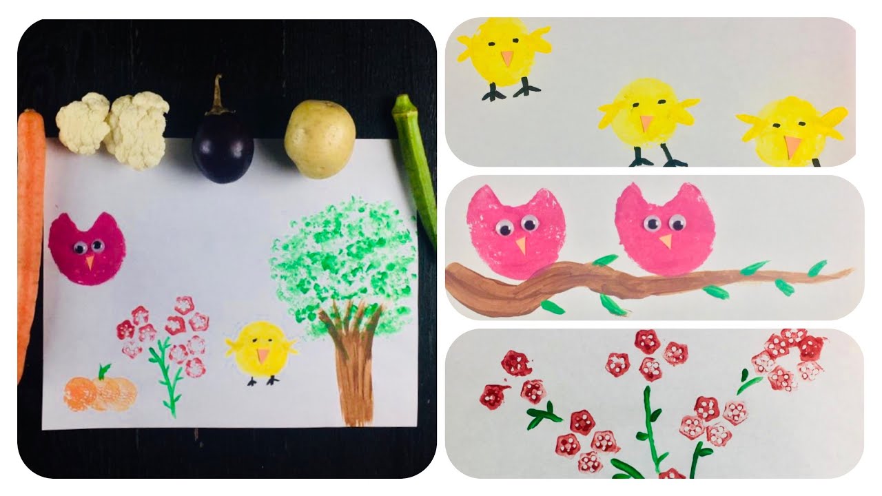 Vegetable Stamping activity for kids|Vegetable Printing with Eggplant🍆Carrot🥕Potato🥔|veggie Stamp