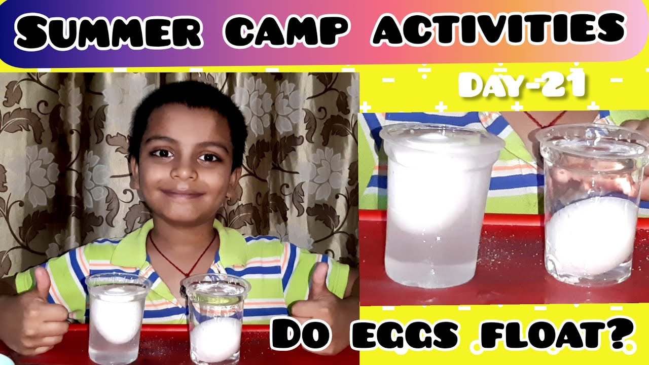 egg floating in salt water - science experiment for kids - summer camp activities 2021