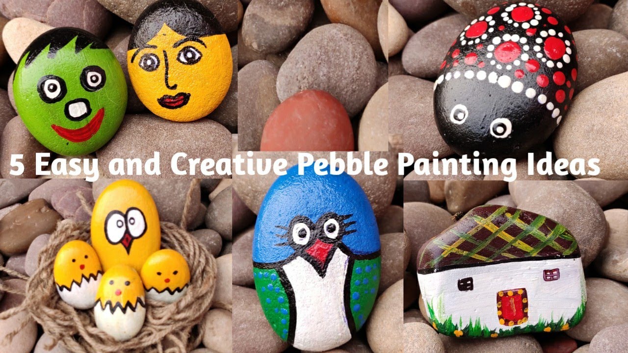 5 Easy Stone Art Ideas For Kids| DIY Pebble Craft Ideas| DIY Rock Painting Craft Ideas| Stone Art 01