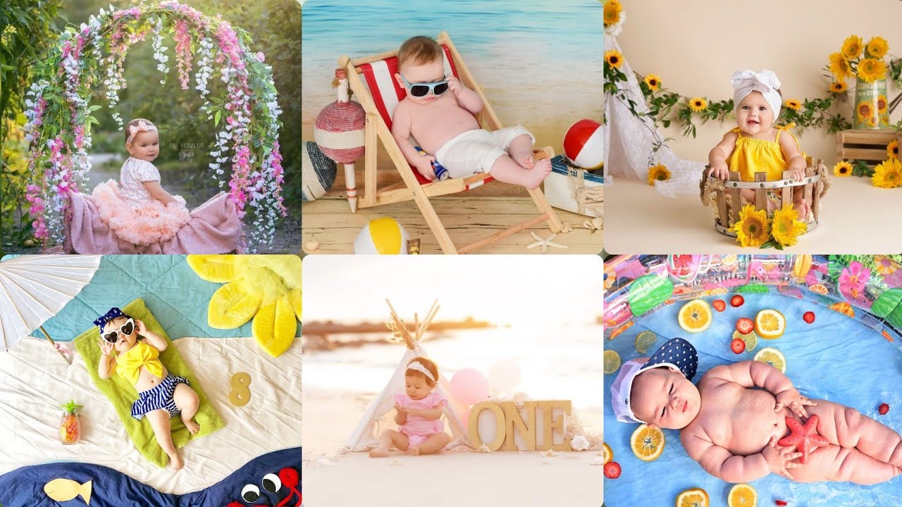 Creative summer photo shoot ideas for kids // babies monthly photoshoot ideas in summers at home