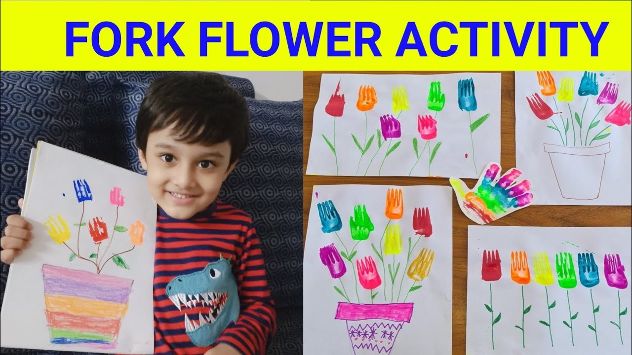 Fork flower activity for kids/activities for kids at home/art and craft activity for kids/kg student