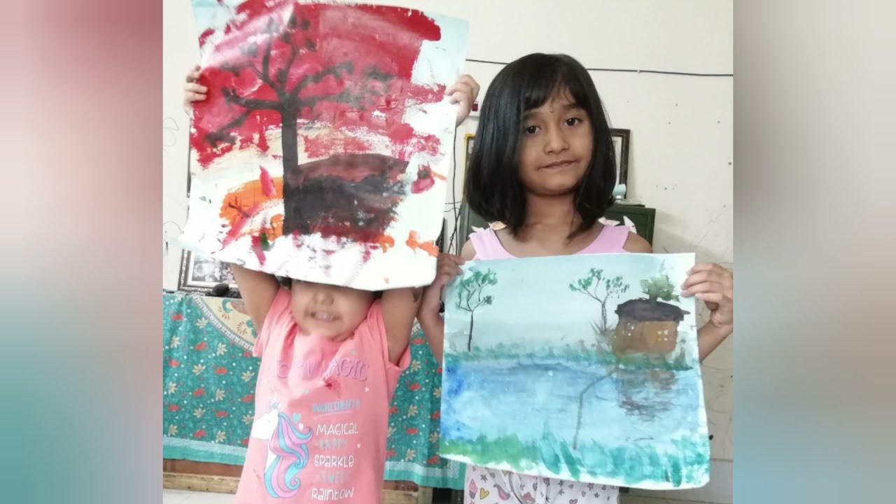 Weekend activities/creative kids painting /cute kids made beautiful paintings
