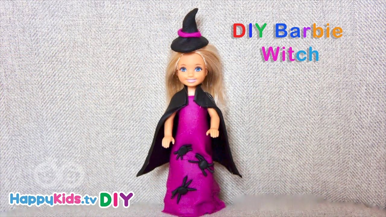 DIY Doll Witch | Barbie Dress up | PlayDough Crafts | Kid's Crafts and Activities | Happykids DIY
